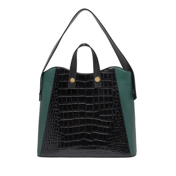 Lizzie Fortunato Friday Small Croc-Embossed Leather Shopper Tote Bag in Black - Picture 1 of 10